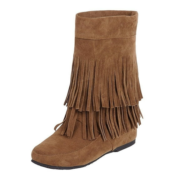 iopqo women's ankle boots fringed boots women fashion increased flat bottom wedges short boots suede boots tassel boots women's fashion yellow 43