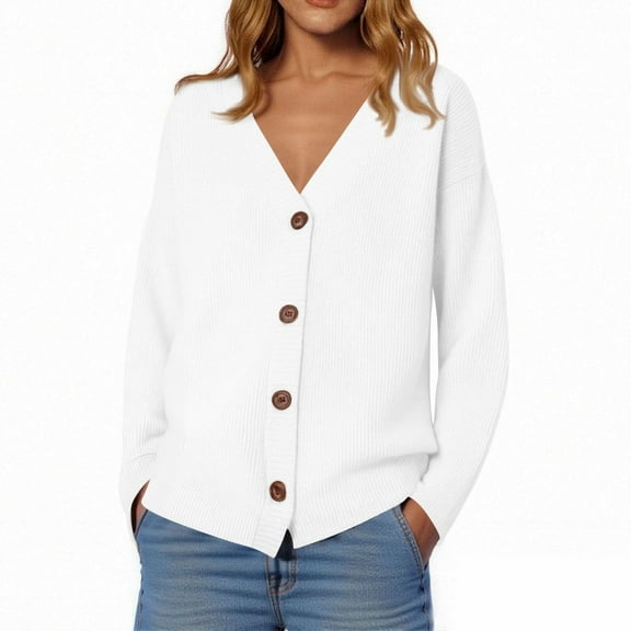 iOPQO Women's Cardigans Button Up Cardigan Cable Knit Cardigan Women Button Cardigans for Women Open Front Cardigan for Women Soft Cardigans for Women Cute Cardigans for Women White S