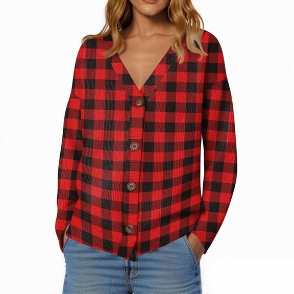 iOPQO Women's Cardigans Plaid Cardigans for Women Cute Cardigans for Women Button Up Cardigan Soft Cardigans for Women Open Front Cardigan for Women Knitted Cardigan Red XL