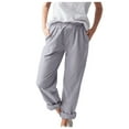 thumbnail image 1 of iopqo women's casual pants linen pants for women women solid tightness cotton linen trousers pocket casual pants clothes grey l, 1 of 6