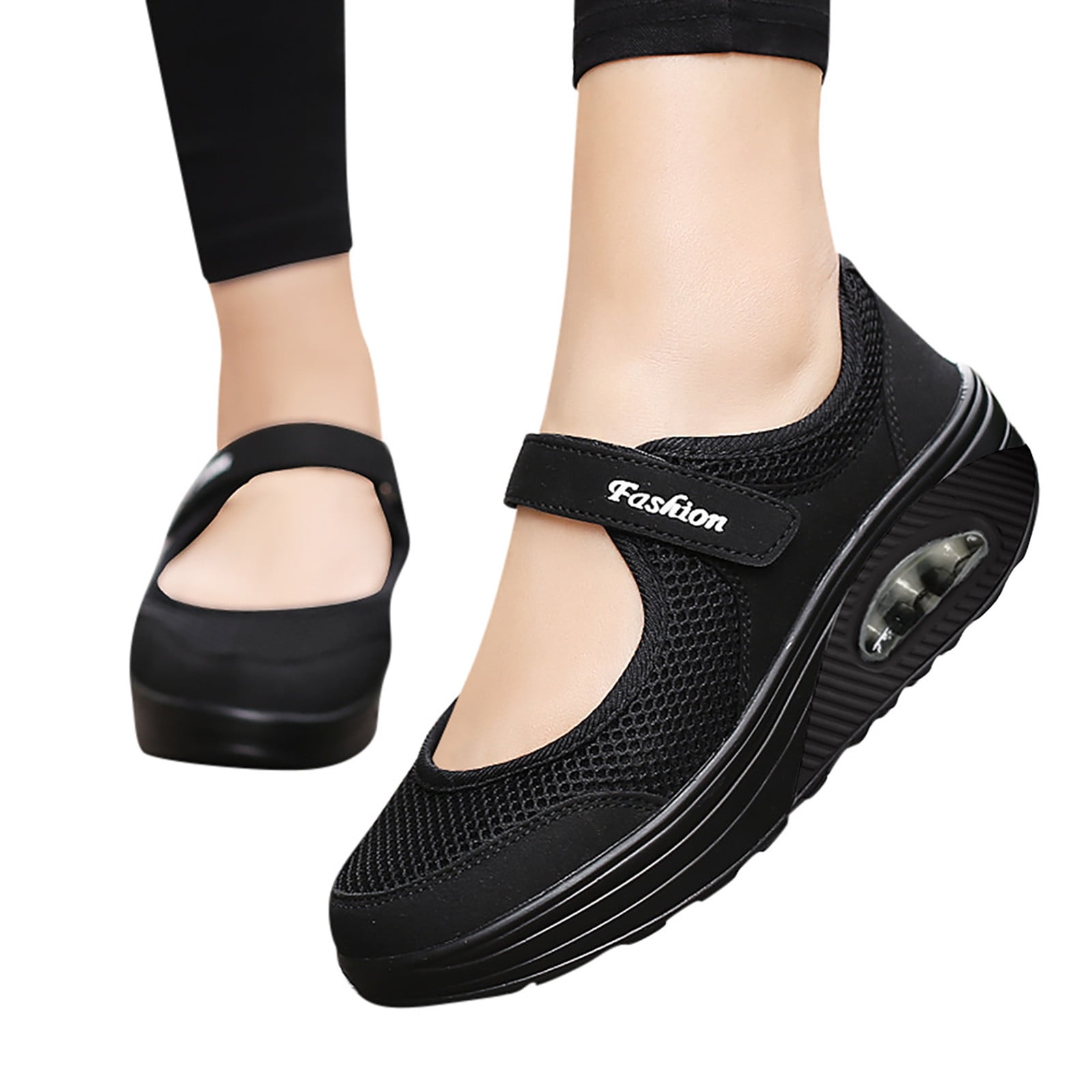iOPQO Women's casual shoes Women's Fashion Casual Breathable Lightweight Platform Shoes Sport Running Shoes Ladies Lightweight Breathable Black 38