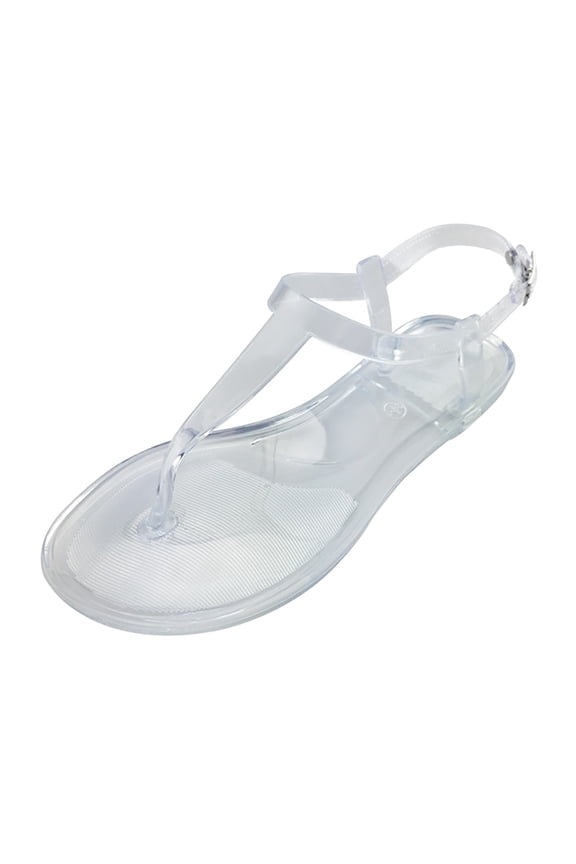 Women's sandals Women's Fashion Casual Flats Rhinestone Round Toe Sandals Buckle Strap Shoes simple colored diamond jelly Clear 38