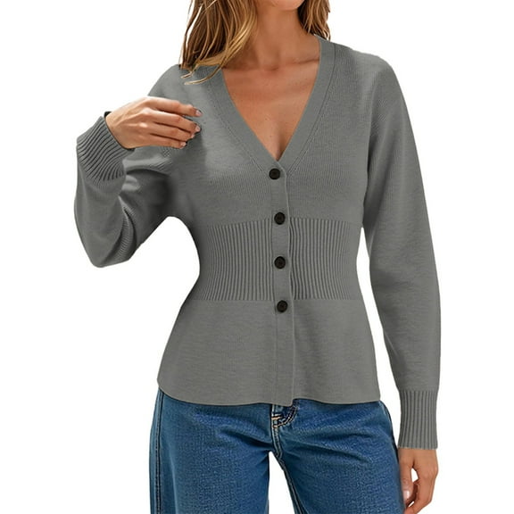 iOPQO Womens Cardigans Lightweight Cardigan Sweater Long Sleeve Cardigan for Women Button Up Cardigan V Neck Sweaters for Women Fall Cardigans for Women Knit Cardigan Gray L