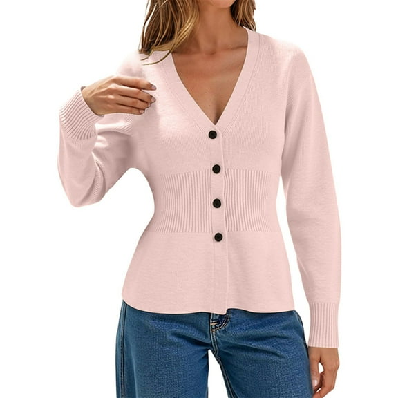 iOPQO Womens Cardigans Lightweight Womens Cardigan Sweaters Cute Cardigans for Women Lightweight Sweaters for Women V Neck Sweaters for Women Knit Sweater Knit Cardigan Pink L