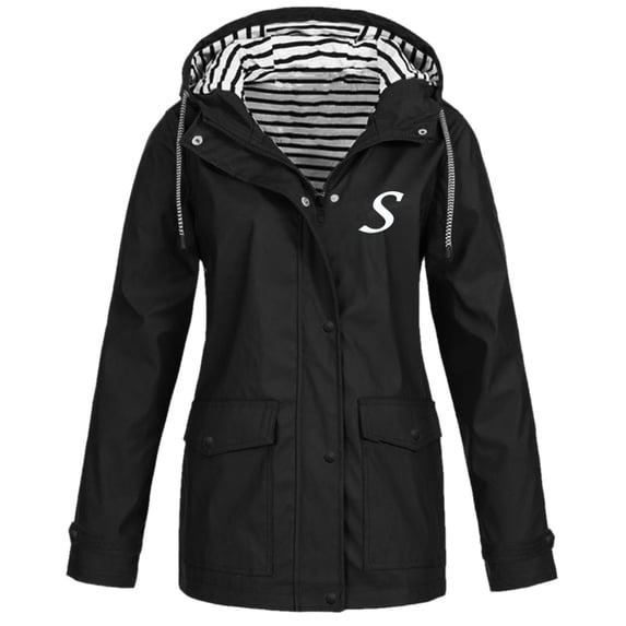 iOPQO womens sweaters Women Casual Solid Jacket Outdoor Plus Size Hooded Windproof Watertight Pockets Coat Women's Jackets Black L