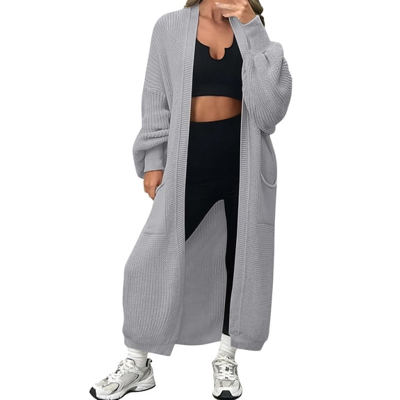 iOPQO Womens Long Cardigan Open Front Cardigan for Women Loose Sweaters for Women Knitted Cardigan Vintage Cardigan Soft Cardigans for Women Open Cardigans for Women Light Gray XXL