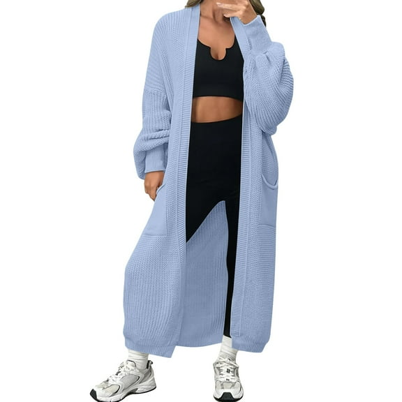 iOPQO Womens Long Cardigan Open Front Cardigan for Women Womens Cardigan Vintage Cardigan Oversized Cardigan Sweaters for Women Open Cardigans for Women Knit Sweater Sky Blue XXL