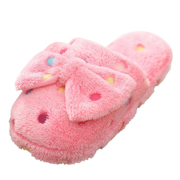 iOPQO Womens Slippers Fuzzy Slippers Winter Indoor Home Cute Bow Warm Non-Slip Cotton Women's Slipper House Slippers Pink
