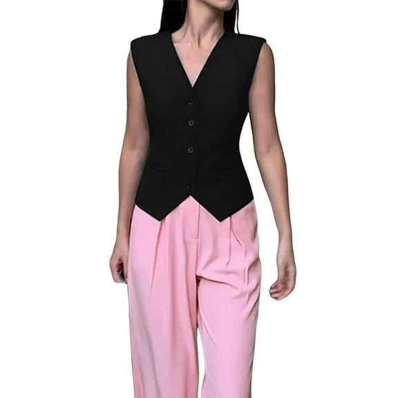 iOPQO Womens Suit Vest Sleeveless Blazers for Women Work Outfits for Women Office Women's Vest Blazer Women Waistcoat Women Womens Vests Fashion Casual Black XXL