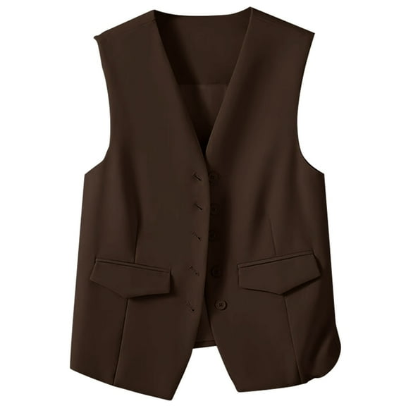iOPQO Womens Suit Vest Women's Vests Dressy Casual Blazers for Women Business Casual Dressy Vest for Women Womens Vests Fashion Casual Suit Vest for Women's Vest Coffee M
