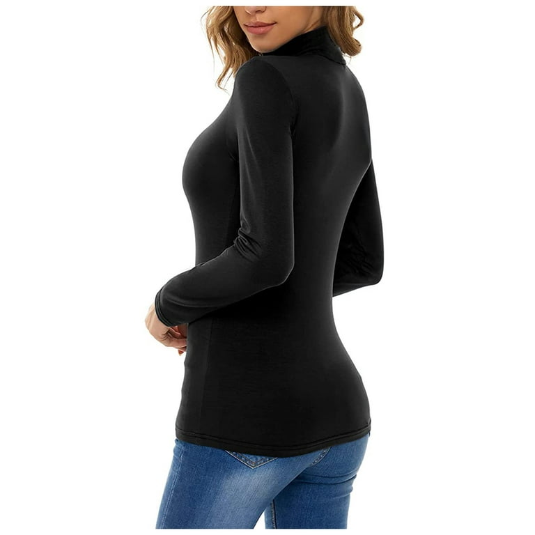 iOPQO Womens Tops Autumn And Winter Slim Fashion Top Shirt Solid Color Long  Sleeve High-Neck Bottoming Top Long Sleeve Shirts For Women Skims Top Black  XXL 