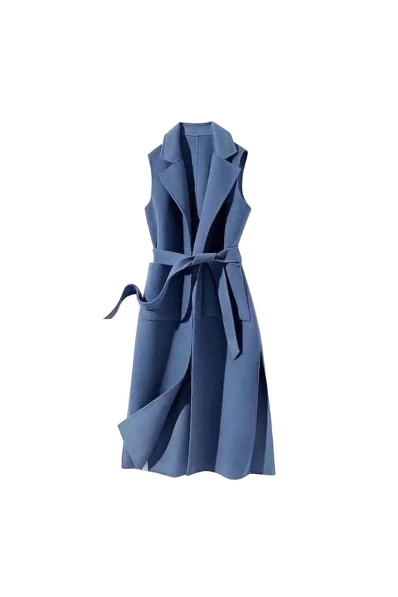 Womens Wool Coat Peacoat Womens Coat Wool Vest Women Long Vest for Women Trench Coat Women Belted Warm Clothes for Women Long Wool Winter Coats for Women Blue XL