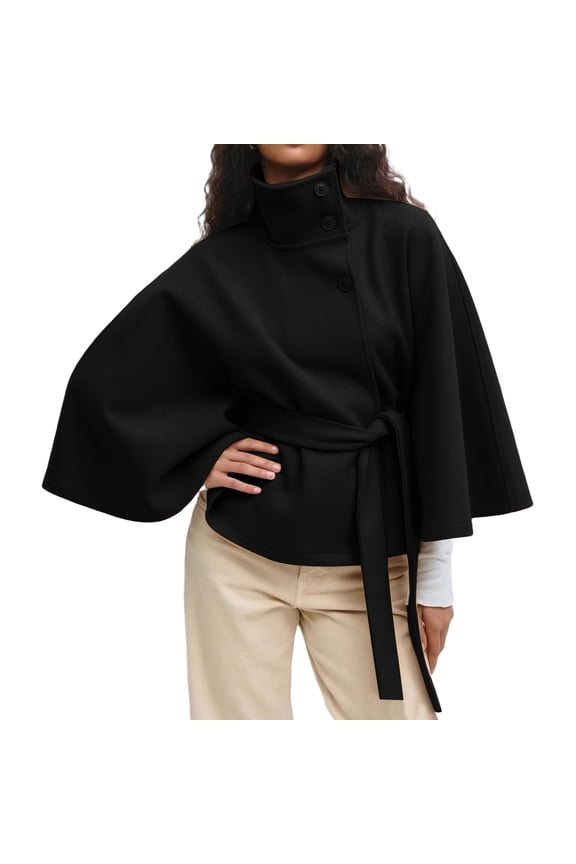 Wool Coat Women Pea Coat Cape Coat for Women Wrap Coat Oversized Coats for Women Wool Jacket Women Winter Clothing for Women Black L