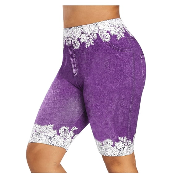 iOPQO Yoga Shorts shorts for women Women Basic Slip Bike Shorts Compression Workout Leggings Yoga Shorts Capris Purple M