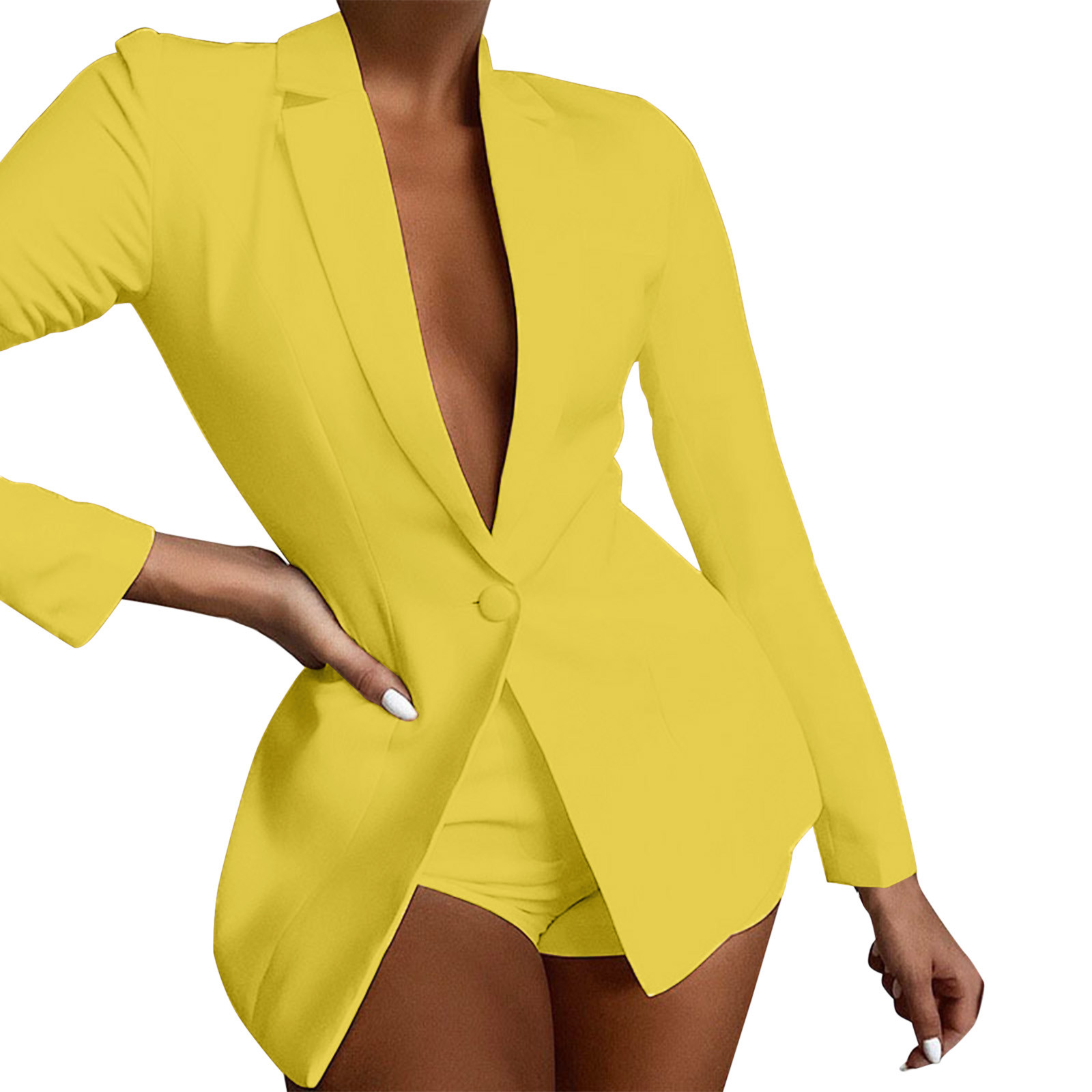 iOPQO blazer jackets for women Women's Casual Light Weight Thin Jacket Slim Coat Long Sleeve Blazer Office Business Coats Jacket Women's Blazers Yellow M - image 1 of 7