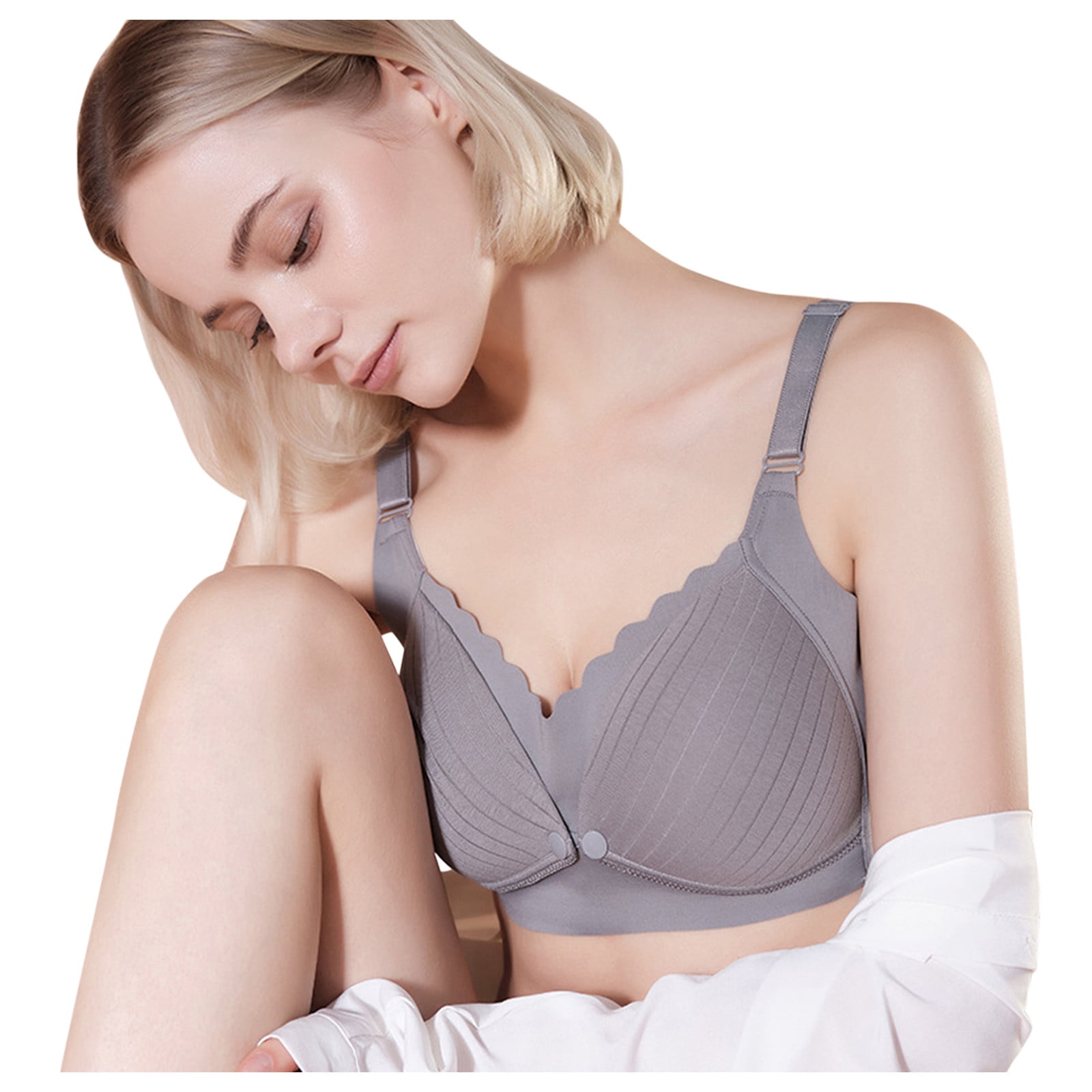 iOPQO lingerie for women Women Gathered Underwear Maternity Feeding Bra  With Front Buckle Beige 95B