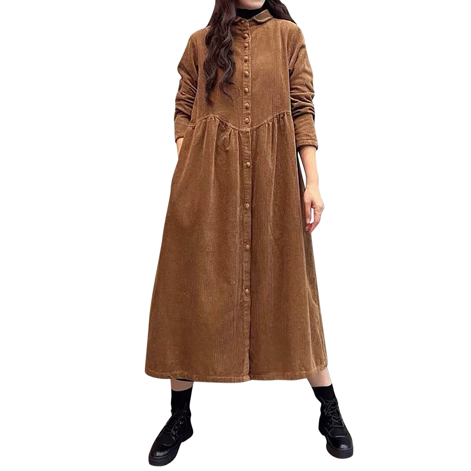 iOPQO long sleeve dress for women Simple Coats Solid Color Corduroy  Inspiration Thick Wrinkled Plus Size Coats dresses - Walmart.com