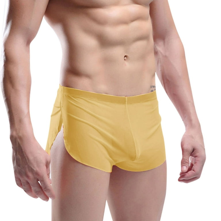 iOPQO men's pants Men's Underwear Pants Round Three-point Pants Home Silky  Men's Shorts Men's Casual Shorts Yellow L 