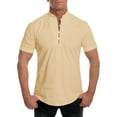thumbnail image 1 of iOPQO mens shirts Men Summer Solid Stand Collar Short Sleeve Casual Loose Shirt Top polo shirts for men N Beige XL, 1 of 6
