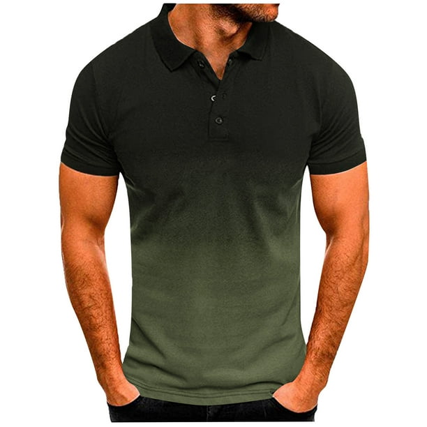 iOPQO polo shirts for men Mens Fashion Casual Sports Gradient Lapel ...