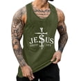 thumbnail image 1 of iOPQO tank tops men Male Summer Cross Printed Tank Tops I Shaped Round Neck Sleeveless Vest Blouse mens tank top Army Green + L, 1 of 5