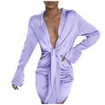 thumbnail image 1 of iOPQO womens fall fashion 2022 Women's Long Sleeve Fashionable Solid Color Dress V Neck Casual Dress High Waist Lace Up Single Dress Women's Casual Dress Purple S, 1 of 5