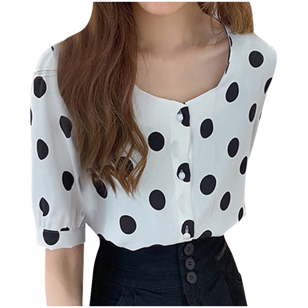 iOPQO womens t shirts Fashion Women Casual Short Sleeve Polka Dot O ...