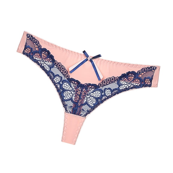 iOPQO womens underwear New Hot Panties For Women Lace Patchwork Low Waist Thong With Knotbow Blue S