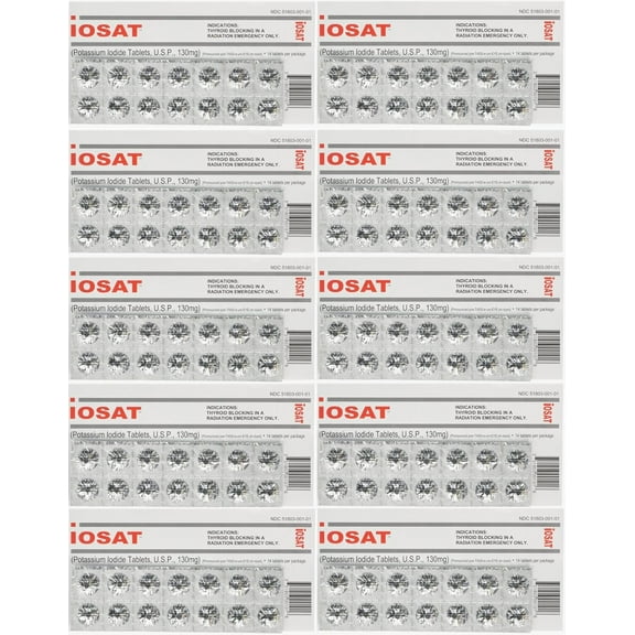 iOSAT Potassium Iodide Tablets, 130 mg 10 Packs (14 Tablets Each) | Exp. Sept 2034 | Radiation Emergency Thyroid Protection