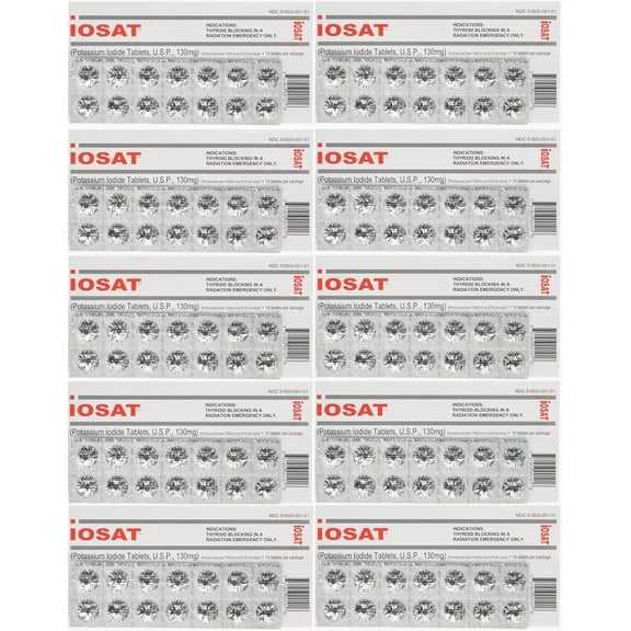 iOSAT Potassium Iodide Tablets, 130 mg  10 Packs (14 Tablets Each) | Exp. Sept 2034 | Radiation Emergency Thyroid Protection