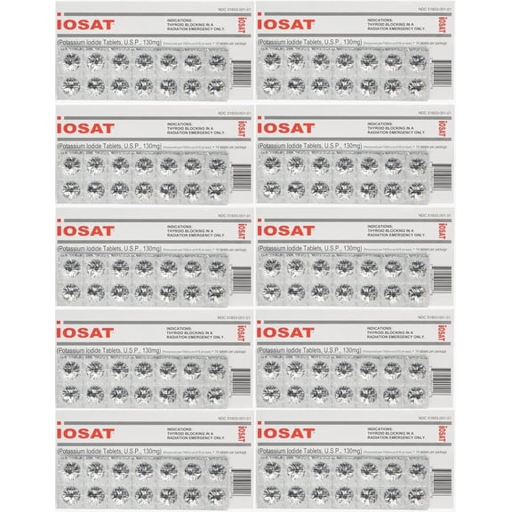 iOSAT Potassium Iodide Tablets, 130 mg 10 Packs (14 Tablets Each) | Exp 2032 | Radiation Emergency Thyroid Protection