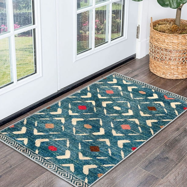 iOhouze Small Rug 2 x3 Entryway Rug Moroccan Area Rugs Thin Indoor Door Mat Washable Non Slip Throw Rug Ultra Soft Print Geometric Boho Rug for