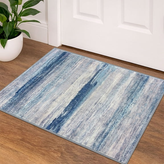 iOhouze 2x3 Small Area Rugs Abstract Rugs Throw Rugs with Rubber Backing Washable Indoor Front Door Mat Print Faux Wool Doormat for Bedside Entrance Entryway, Blue/Grey/Beige