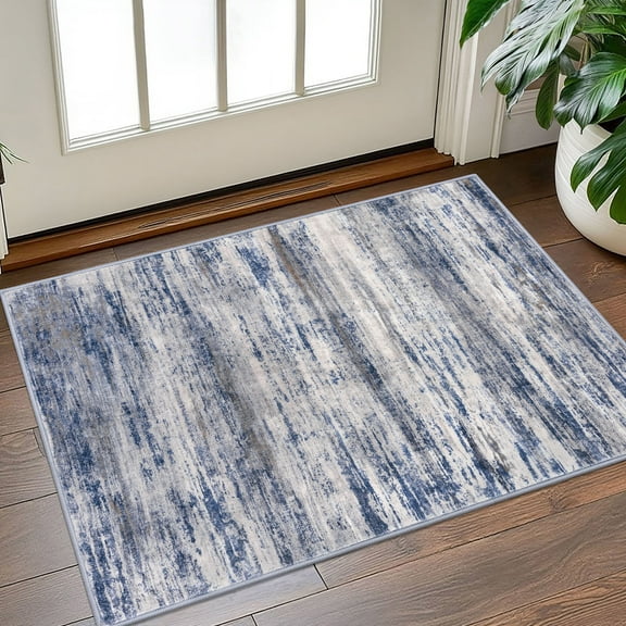 iOhouze 2x3 Small Area Rug Abstract Rugs Non-Slip Machine Washable Indoor Front Door Mat Throw Rug Modern Rug Print Faux Wool Doormat for Bedside Entrance Entryway, Grey-Blue