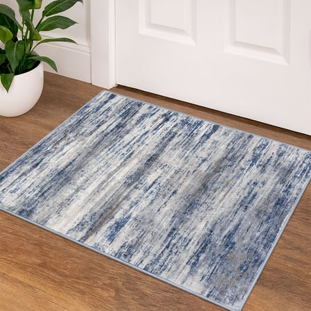 iOhouze 2x3 Small Area Rugs Abstract Rugs Throw Rugs with Rubber Backing Washable Indoor Front Door Mat Print Faux Wool Doormat for Bedside Entrance Entryway, Blue-grey