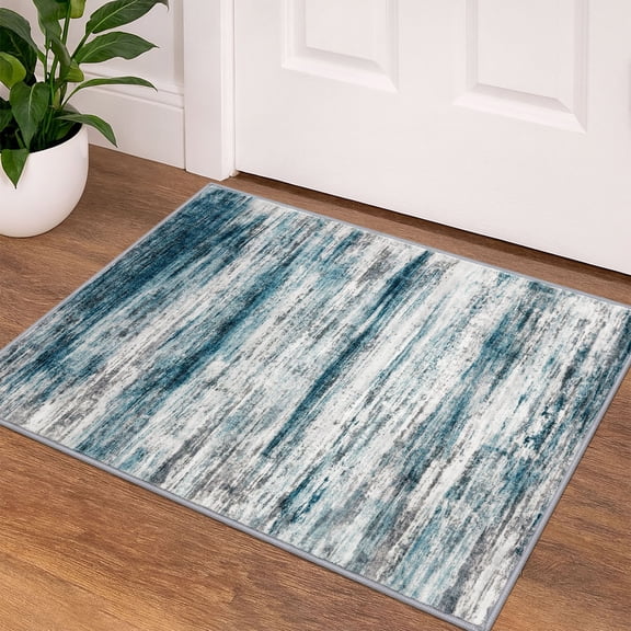 iOhouze 2x3 Small Area Rugs Abstract Rugs Throw Rugs with Rubber Backing Washable Indoor Front Door Mat Print Faux Wool Doormat for Bedside Entrance Entryway, Blue