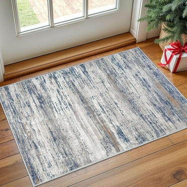 iOhouze 2x3 Small Area Rug Abstract Rugs Non-Slip Machine Washable Indoor Front Door Mat Throw Rug Modern Rug Print Faux Wool Doormat for Bedside Entrance Entryway, Grey-Blue