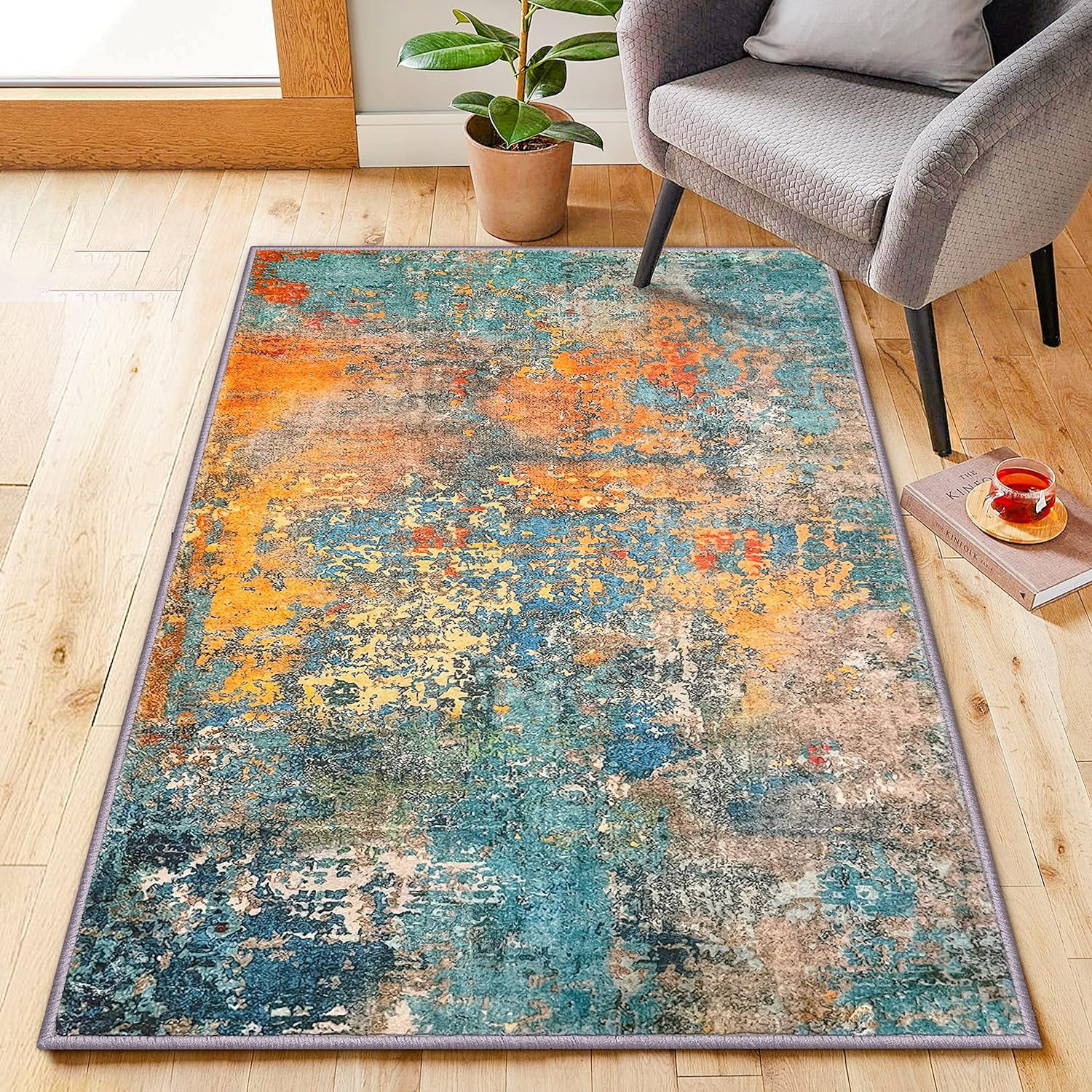 YoKii Vintage Abstract Area Rug 3x5 Faux Wool Hippie Aesthetic