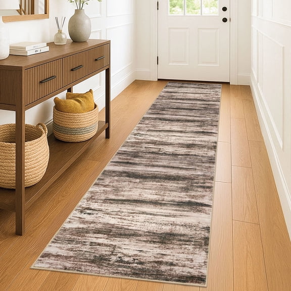 iOhouze 3x5 Area Rug Modern Abstract Washable Rugs Non slip Soft Low Pile Print Distressed Brown Abstract Carpet for Bedroom Living Room Laundry