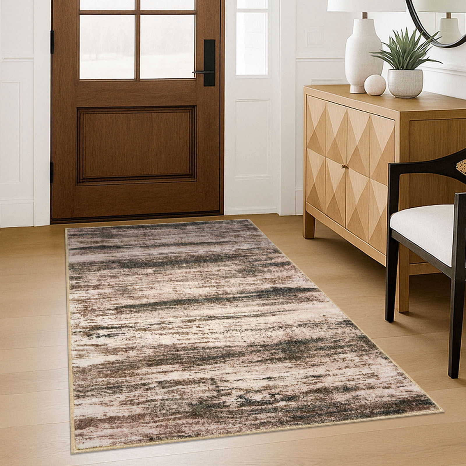 iOhouze 3x5 Area Rug Modern Abstract Washable Rugs Non slip Soft Low Pile Print Distressed Brown Abstract Carpet for Bedroom Living Room Laundry
