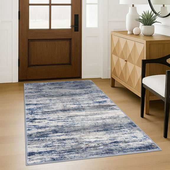 iOhouze Washable Entryway Rugs 3x5 Modern Abstract Non slip Area Rug Soft Low Pile Print Distressed Abstract Carpet for Bedroom Living Room Kithen Bedroom, Blue-grey