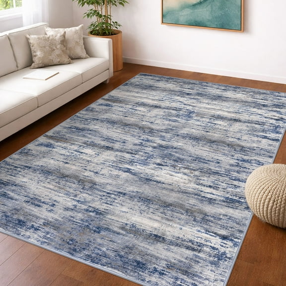 iOhouze 5x7 Area Rugs Modern Abstract Washable Rug Soft Low Pile Non-slip Rubber Backed Carpet Rugs Print Distressed Blue-greyRug for Living Room Bedroom Dining Room