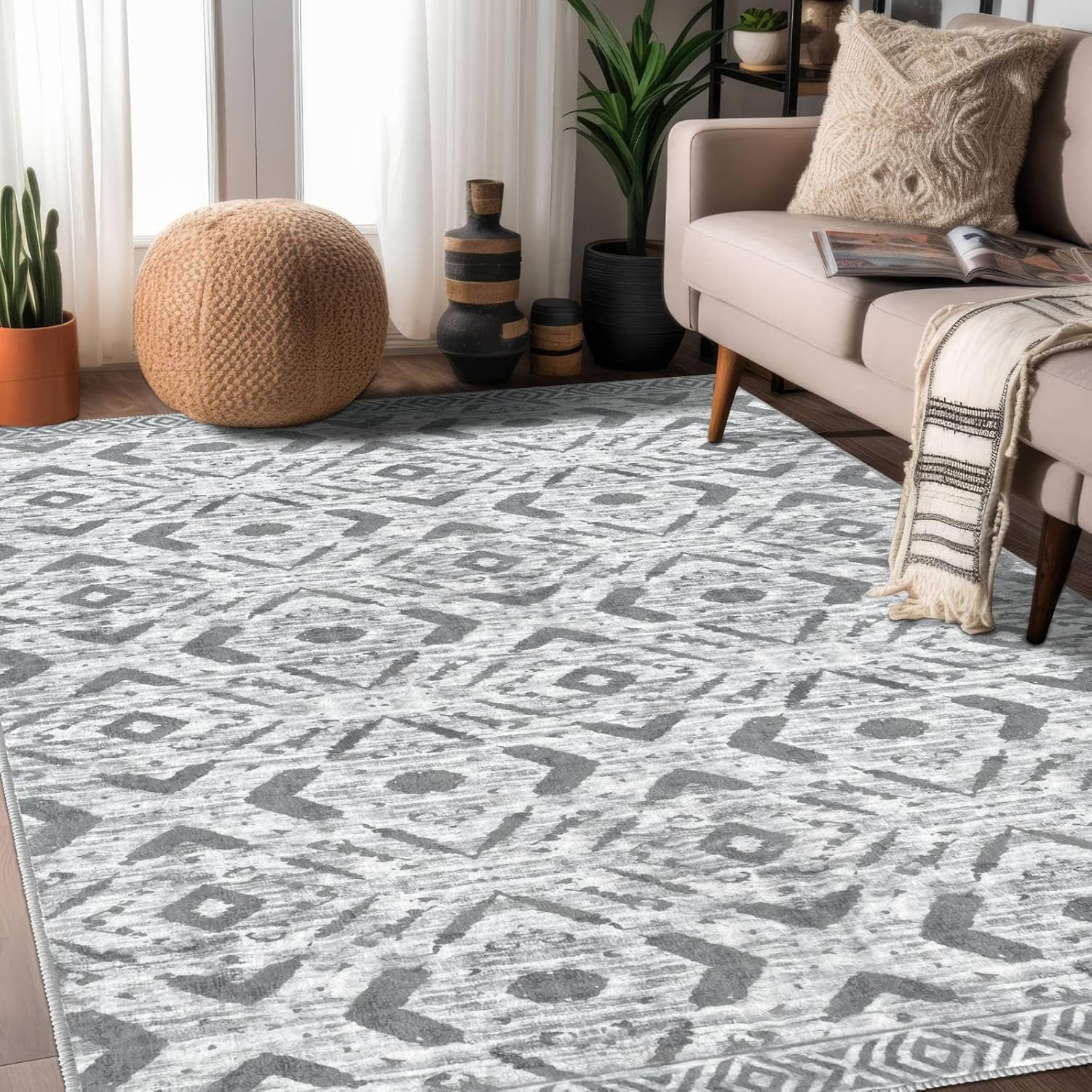 iOhouze 6'x9' Area Rug Washable Rugs Non Slip Large Living Room Rug ...