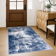 iOhouze Washable Rugs 3x5 ft Entryway Rugs Abstract Non Slip Area Rug Printed Faux Wool Soft Kitchen Rugs Indoor Rugs for Entrance Foyer Living Room Bedroom, Blue/Rust/White