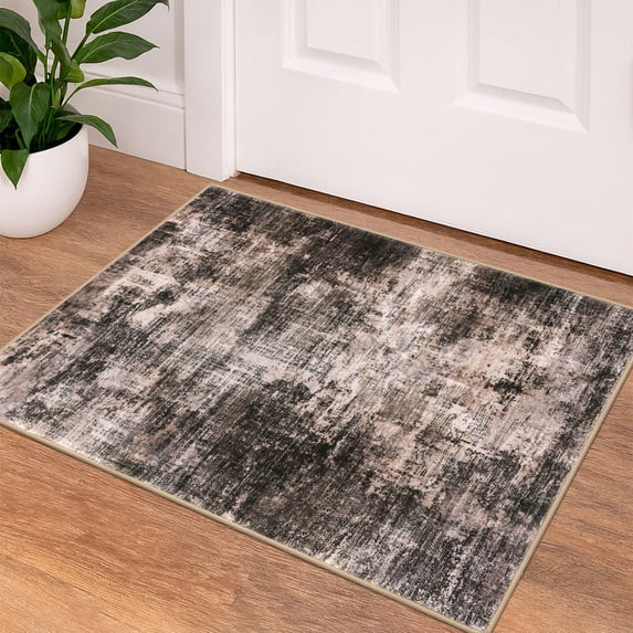 iOhouze Throw Rug with Rubber Backing Abstract Small Area Rugs 2x3 Washable Rugs Non Slip Low Pile Soft Printed Faux Wool Door Mat for Entrance Entryway Foyer Kitchen Bedroom, Brown/Rust