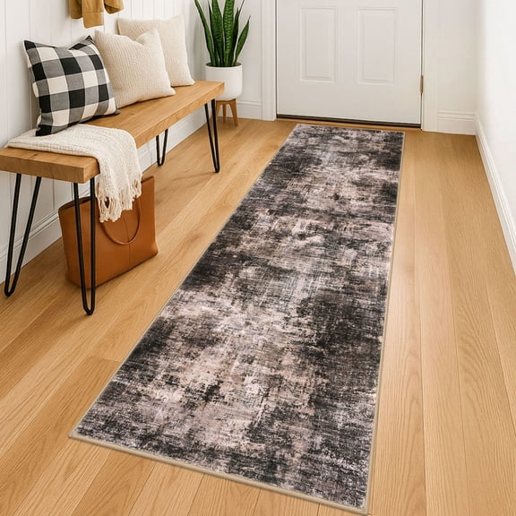 iOhouze Runner Rugs 2x6 Washable Runner Rug for Hallways Non Slip Kitchen Runner Low Pile Soft Printed Faux Wool Abstract Floor Runner for Inodoor Bedroom Entryway Laundry Room, Brown/Rust