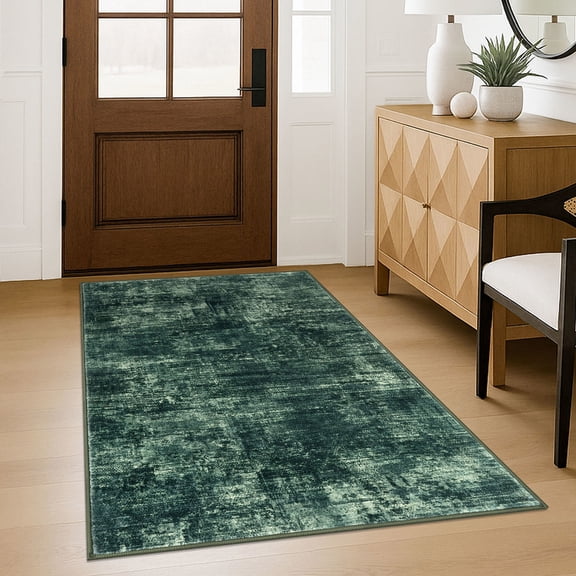 iOhouze Washable Rugs 3x5 ft Entryway Rugs Abstract Non Slip Area Rug Printed Faux Wool Soft Kitchen Rugs Indoor Rugs for Entrance Foyer Living Room Bedroom, Dark Green