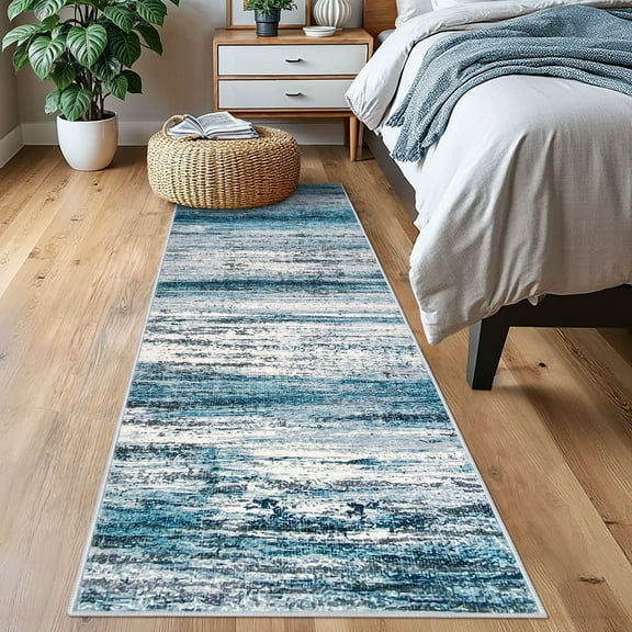 iOhouze Abstract Runner Rug 2x7 Washable Rug Runners Non Slip Kitchen Runner Rug Soft Print Distressed Blue Carpet Runner for Hallway Entryway Bedroom Kitchen Laundry Room