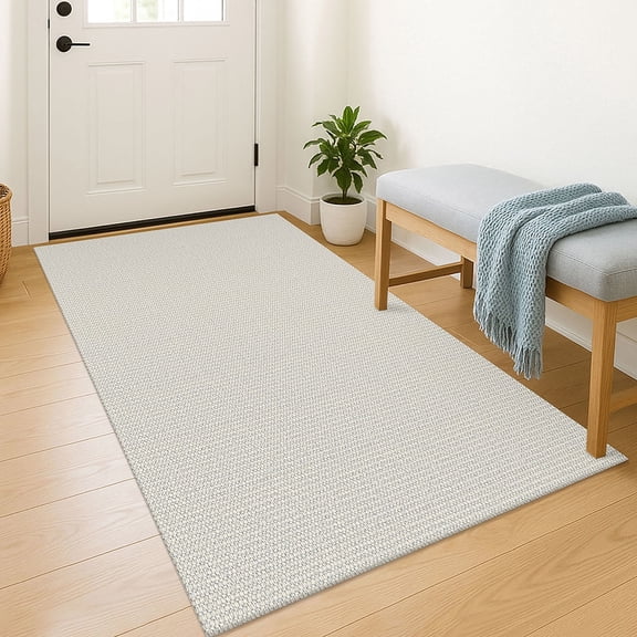 iOhouze Washable Rug 3x5 Rugs for Entryway Non Slip Area Rug Boho Kitchen Rugs Bedroom Rug Front Door Carpet for Entryway Hallway Bedroom, Cream/Grayish