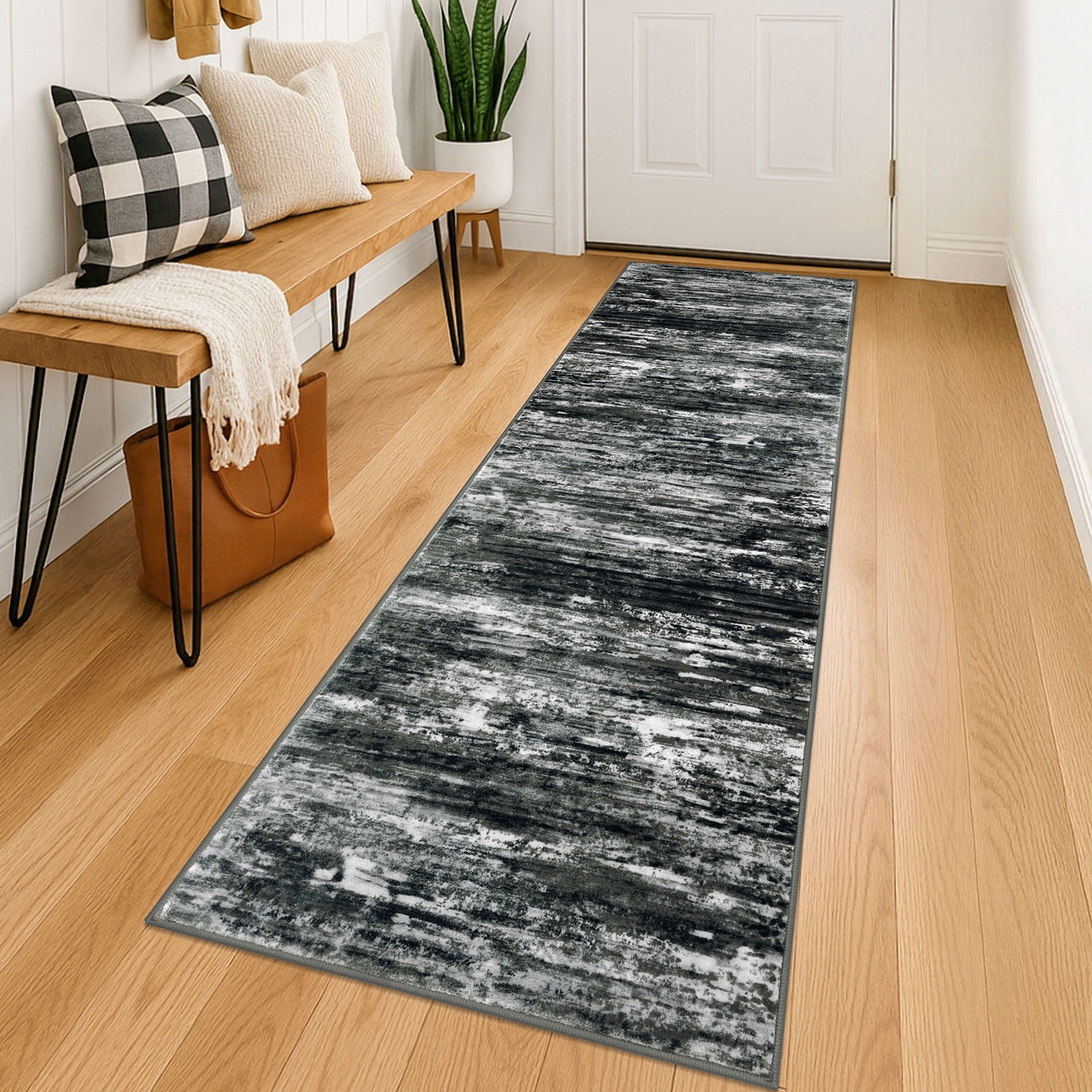 iOhouze Runner Rug for Hallways 2x6 Washable Rug Runners Non Slip Kitchen Runner Rug Soft Print Distressed Black White Grey Green Carpet Runner for Entryway Bedroom Kitchen Laundry Room